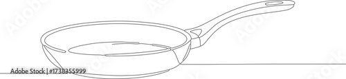 Simple Outline Drawing Frying Pan with Handle Kitchen Utensil Illustration