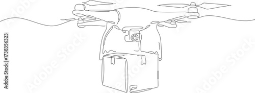 Continuous Line Drawing of Delivery Drone with Package Box Illustration