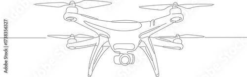 Minimalist Outline Detailed Drone with Camera Front View Illustration