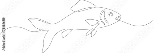Simple Continuous Line Drawing of Fish Swimming in the Water Animal