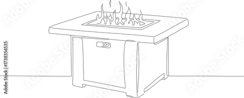 Minimalist Line Art Fire Pit Outdoor Square Table Illustration