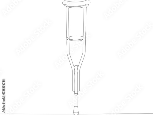 Minimalist Outline Single Crutch Medical Walking Stick Mobility Aid Illustration
