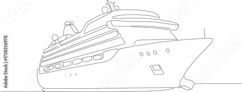 Simple Outline Drawing Cruise Ship Liner for Coloring Book Page