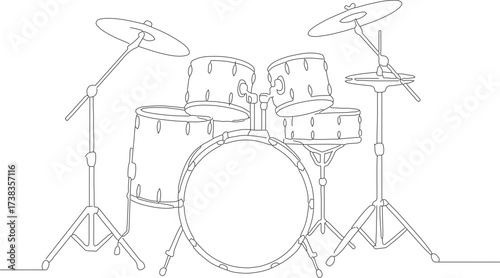 Line Art Drum Kit Musical Instrument Percussion Modern Illustration