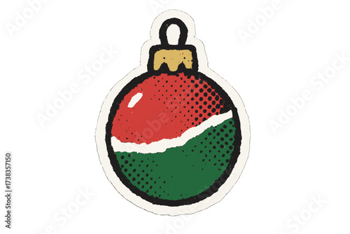 Christmas tree bauble ornament vector illustration. Retro collage style with torn paper and halftone dot texture. Festive holiday decoration for scrapbooking. Xmas symbol.