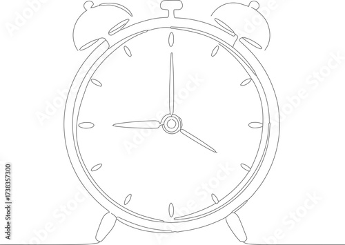 Line Art Old Style Alarm Clock Timepiece Reminder Retro Illustration
