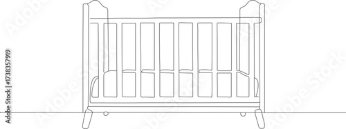 Simple Outline Drawing of a Minimalist Baby Crib Furniture