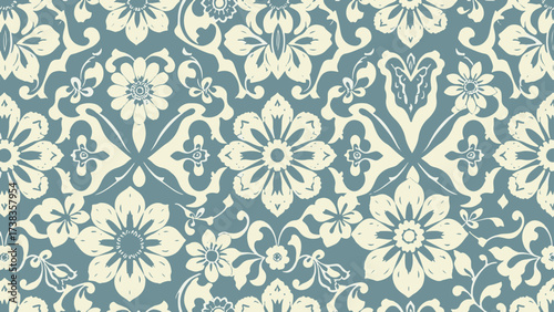 Blue and white damask vector seamless pattern. Vintage, paisley elements. Traditional, Turkish motifs. Great for fabric and textile, wallpaper, packaging or any desired idea.