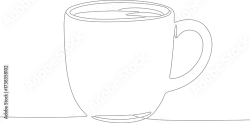 Minimalist Continuous Line Drawing of Ceramic Coffee Mug Drink Illustration