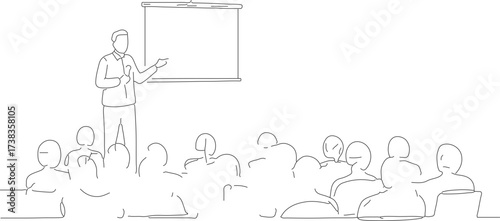 Simple Outline Style People Attending a Business Presentation Illustration