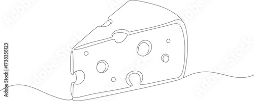 Continuous Line Art Cheese Slice with Holes Illustration Drawing Design