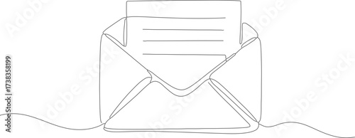 Continuous Line Open Envelope with Letter Stationery Postal Illustration