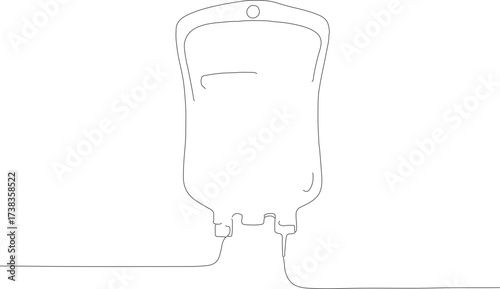 Simple Outline Continuous Line Drawing of Intravenous Drip Bag Medical Illustration