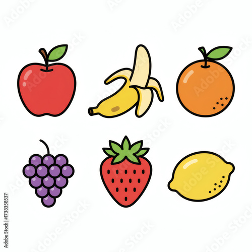 Cartoon fruits icons isolated on white background