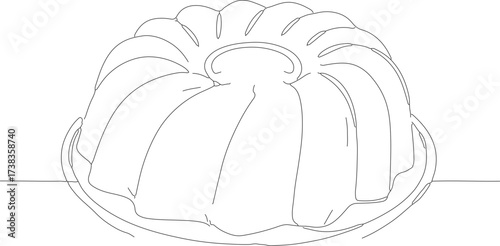 Minimalist Outline Drawing Bundt Cake Dessert on Plate Illustration