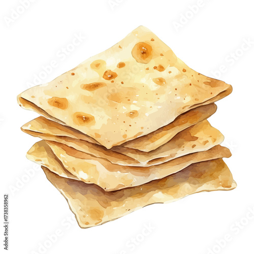 Lavash bread, minimal yet artistic elements for creative designs. hand-drawn paint, Simple Illustration, A beautiful painting of lavash bread, EPS, isolated on a white background, watercolor style