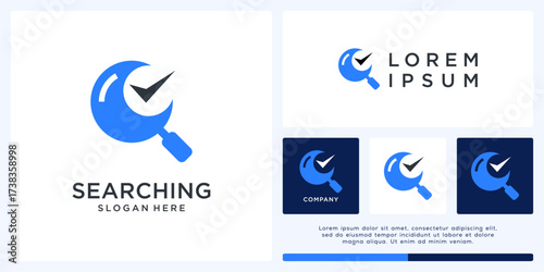 Searching logo design with magnifying and check