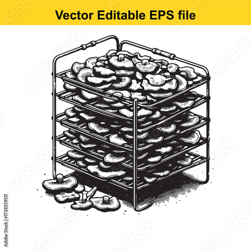 Vector art of rack of dried mushrooms