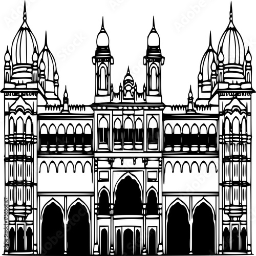 Iconic Building Silhouette: A majestic building silhouette, a testament to architectural grandeur, stands tall against the sky.