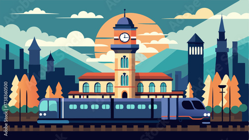 A stately stone railway station in the heart of a bustling city its clock tower a landmark for travelers.