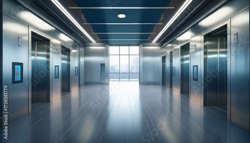 Wallpaper Mural modern elevator open doors in a empty floor large hall store interior lab without furniture in a new building Torontodigital.ca