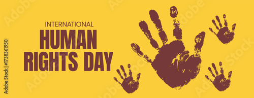 Human Rights Day protest banner template with handprint vector, awareness silhouette background, freedom and equality design for social media cover