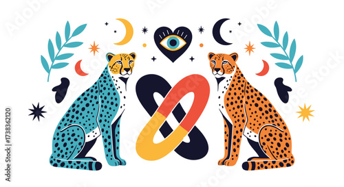 Mystical leopards attracted by a powerful magnet.