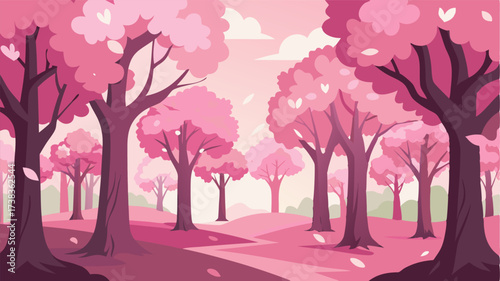 Dappled in shades of pink the trees in this grove appear to be dressed in their finest spring attire.