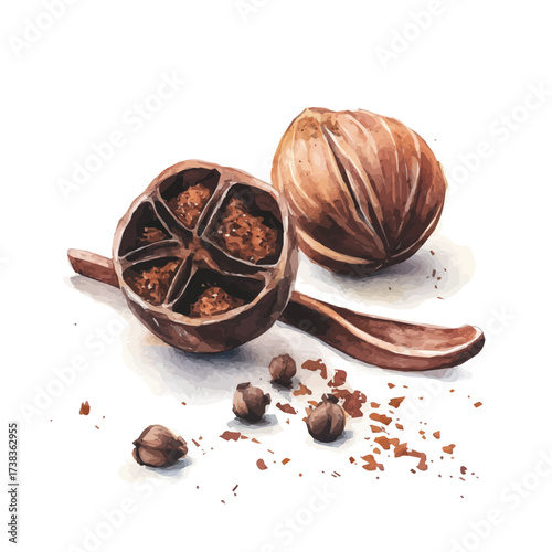 Elegant watercolor art of a mace spice, soft artistic strokes, isolated on a clean white background, vector-based EPS illustration.