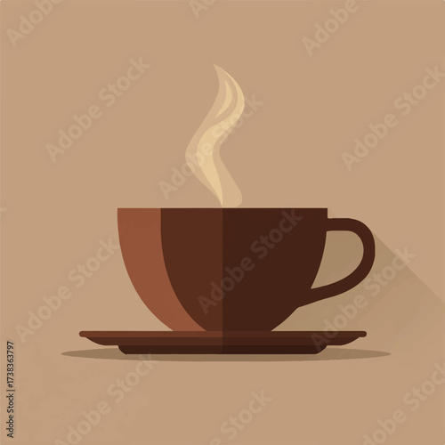 Coffee cup illustration with steaming coffee on a brown background perfect for presentations and advertisements
