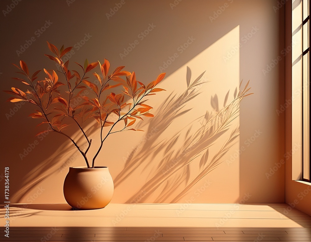 custom made wallpaper toronto digitalminimalist interior corner with light and shadow display featuring branches in a decorative pot