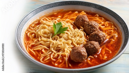 Wallpaper Mural instant noodles with pork and meatballs in spicy soup Torontodigital.ca