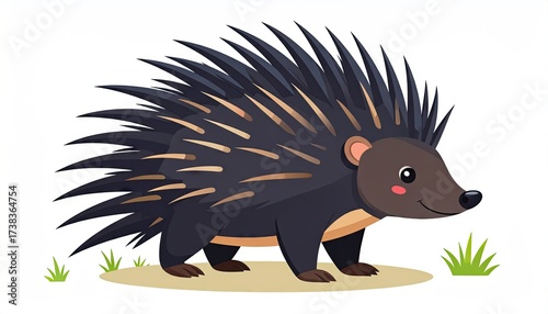 Pixel Art Spiky Echidna on Neutral Background Vector Illustration