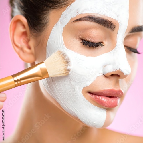 Woman applying facial mask