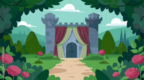 A secret garden lies nestled within the castle grounds hidden behind a curtain of ivy and rose bushes. The castles walls adorned with gargoyles and battlements exude a sense of