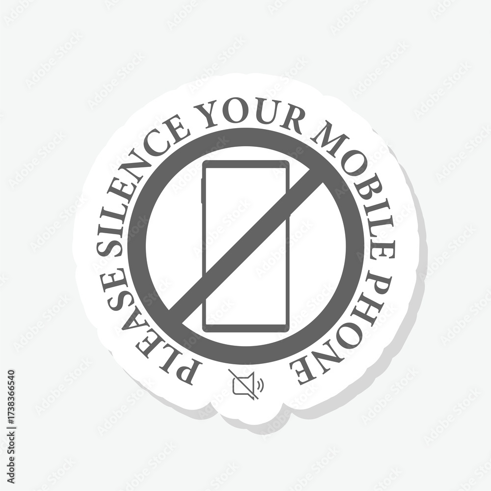 Obraz premium Please silence your mobile phone icon sticker isolated on gray background
