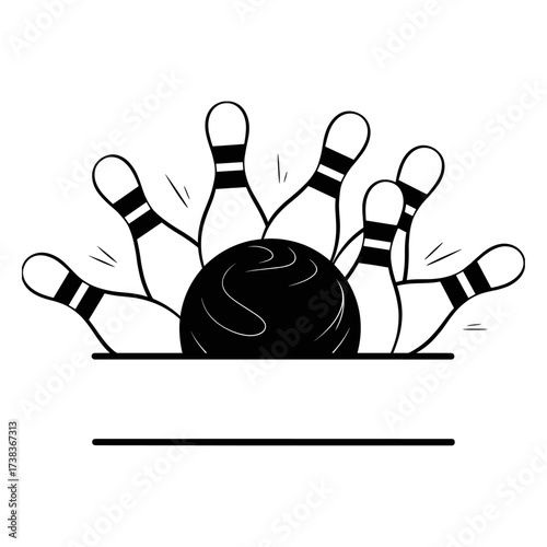 Set of ten white and red bowling pins arranged for a strike with a bowling ball isolated on a white background vector icon