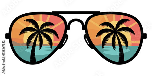 Flip flops on the beach with starfish and summer sunglasses accessory vector illustration