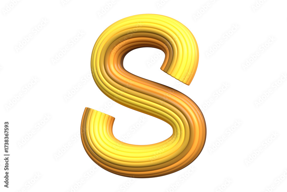 Naklejka premium 3D Yellow honey single line alphabet letter S. High quality 3D rendering.