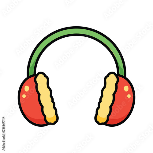 Red Earmuffs With Green Headband On White Background Keywords: earmuffs, winter, cold, accessory