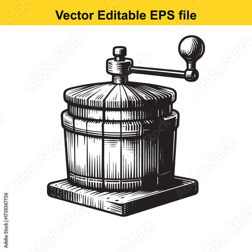 Vector art of vintage butter churn, a classic kitchen tool