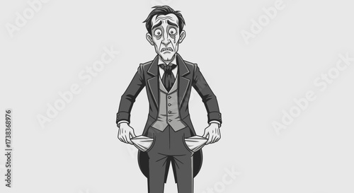 Desperate man in formal wear with empty pockets, symbol of financial difficulties and economic