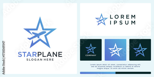 Star plane logo design template