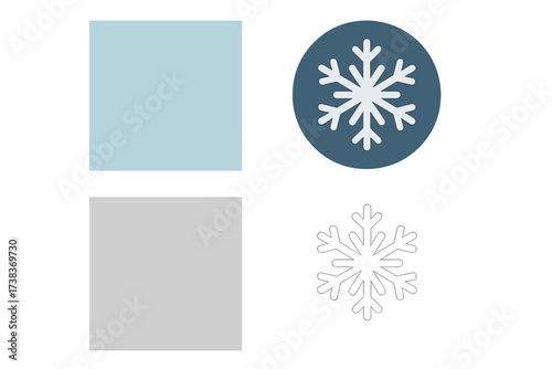 Set of frozen icons and textures. Snowflake symbol and cracked ice background. Winter weather sign collection. Cold crystal graphic element for design. Isolated frost object.