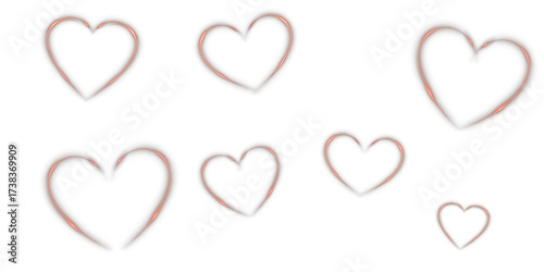 Red glowing neon hearts with sparkle light effect on transparent background. Romantic luminous symbols for Valentine’s Day, wedding invitations, party decorations, and holiday celebration banners.
