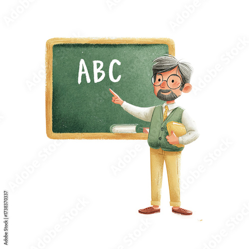 cartoon teacher character explaining lesson with pointer
