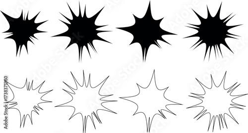 Vector Illustration Icon Set of Autumn Star Pattern Design with Decorative Bubble Splash Speech Burst Symbol Shapes – Seasonal Abstract Art, Pucker and Bloat Elements for Background and Decoration