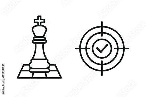 Chess King Checkmate Symbol with Target and Check Mark Concept. Strategy, Victory, Success, Game Plan, Goal Achievement, Competition, Precision, Winning Move Design.