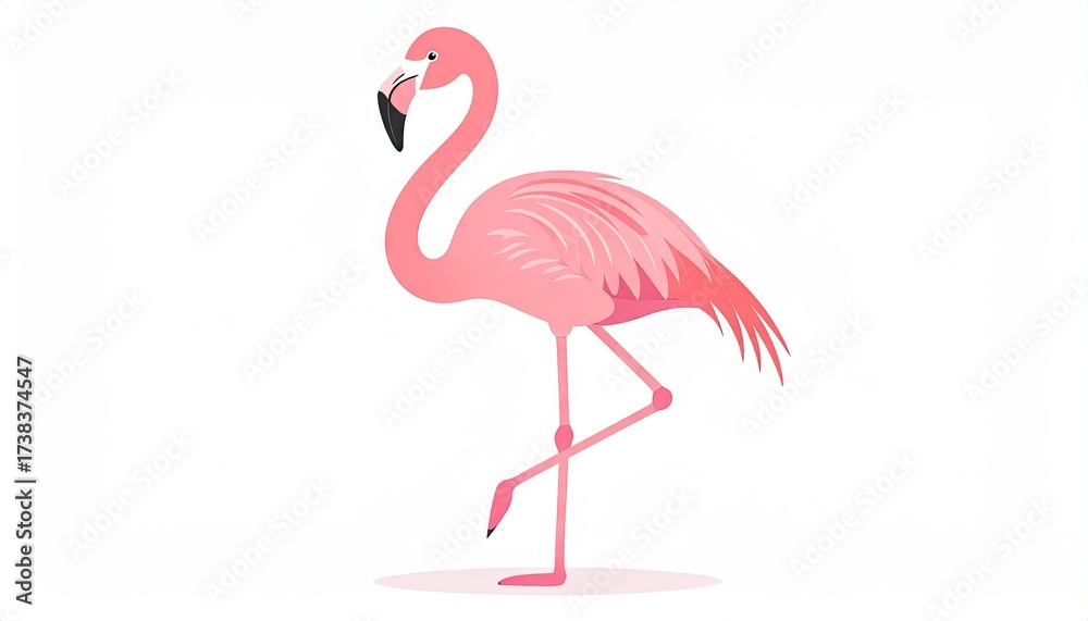 Fototapeta premium Pixelated Pink Flamingo Standing on One Leg Against a White Background in Vector Illustration