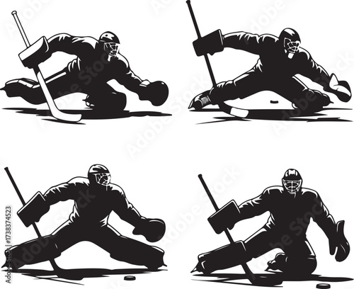 Hockey goalie in action poses ice hockey sport